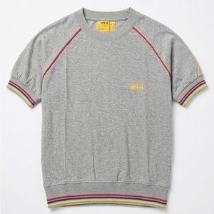 Vol.4 Heather Gray Short-Sleeve Tee with Stripe Trim- L